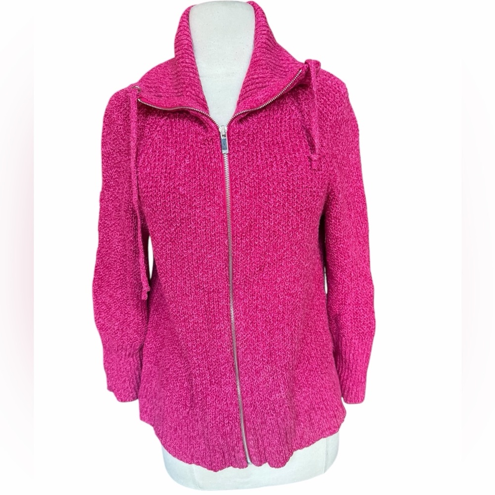 1990s/Y2K‎ Jones New York 100% Cotton Fuschia Full Zip Cardigan